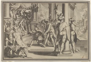 Az igazságosság allegóriája A törvény szentsége bírósági jelenettel, amely egy kegyelmet ábrázoló férfit ábrázol..., 1605.