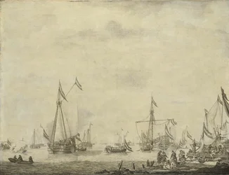 Királyi jacht és állami jachtvitorla Moerdijkből II. Károly angol királlyal a fedélzetén, 1660
