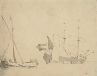 Hajó a mólónál és egy holland hajó a horgonynál, 1665 körül (szürke mosás)