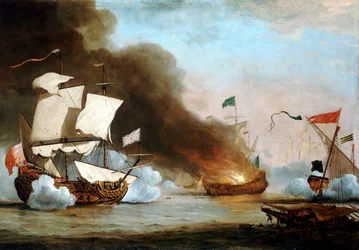 Angol hajó harcban a barbár korzárokkal, 1680 körül, 1685 körül (olaj, vászon)