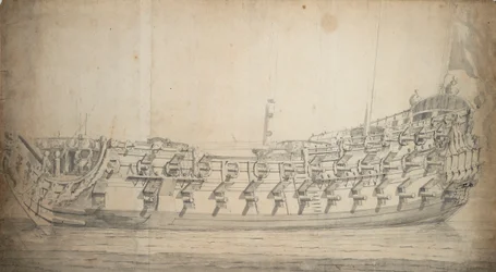 Az 1679-ben épült és 1700-ban átépített harmadosztályú "Grafton" portréja, 1680 körül (grafit, szürke mosás)