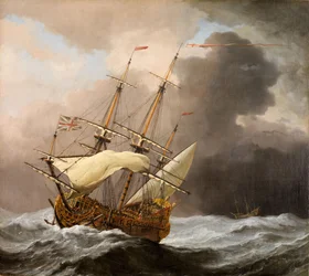 Az angol hajó Hampton Court in a Gale, 1678-80.
