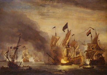 A HMS "Royal James" felgyújtása a solebayi csatában, 1672. május 28., 17. század vége (olaj, vászon)