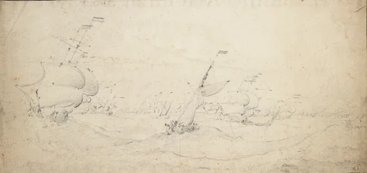 Egy holland hátsó hajóraj szél felé halad a viharos tengeren, 1672 körül (grafit)