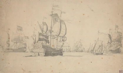 Egy holland hajóraj csatasorba állása, 1672 májusában, 1672 körül (ceruza, mosás)