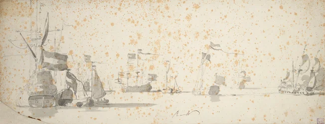 Állami jacht és holland hajók horgonyon, 1664 körül (grafit, szürke mosás)
