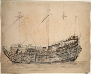 Az 1651-ben épült és 1676-ban akció közben felrobbantott "Vrijheid", az amszterdami admiralitás 50 ágyús hajójának portréja, 1653 körül (grafit, szürke tus, barna toll, tus)