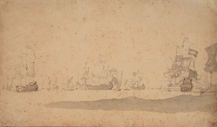 Fekvő holland flotta, valószínűleg 1672 májusában, 1672 körül (grafit, szürke mosás)