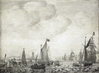 Keletre tartó kereskedelmi hajók és kíséretük, Vlie (vagy Vliestroom), a Vlieland és Treschelling (Hollandia) szigetek közötti tengeri útvonal elhagyása, 1645. június 9.