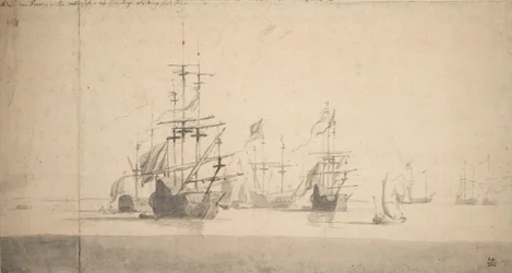 Tromp az "Oosterwijk"-ben tiszteleg, 1664 körül (grafit, szürke tus)