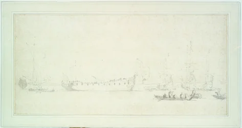 Egy angol hajó vízre bocsátása, valószínűleg a "James Galley", 1676 körül (grafit és mosás, szürke)