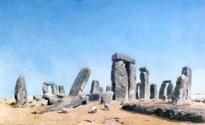 Birkák legelnek Stonehenge-nél (akvarell)