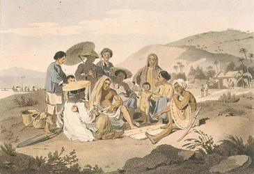 Cochin kínaiak csoportja, 14. tábla John Barrow (1764-1848) „Utazás Cochinchinába” című művéből, Thomas Medland (1755-1823) metszetével, 1806 (akvatinta)