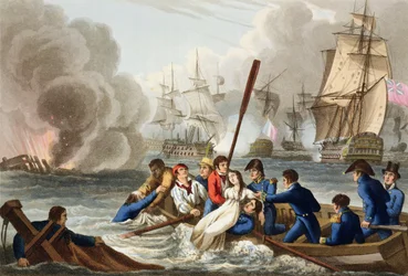 Anekdota a trafalgari csatáról, Matthew Dubourg (fl.1813-20) metszete a „Történelmi, katonai és haditengerészeti anekdoták” című kocsmából. írta: Edward Orme (1774-1820 körül) 1817 (akvatinta)