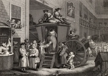 Country Inn Yard, Timothy Engleheart (1803-79) metszete a "The Works of Hogarth"-ból, 1833-ban (litho)