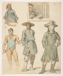 f.11 57 Kínai tanulmányok,  egy albumból, amely 372 tájat, tengerpartot, jelmezeket és mindennapi életet ábrázoló rajzot tartalmaz Lord Macartney kínai császári nagykövetsége idején, 1792 és 1794 között (ceruza és akvarell papíron)