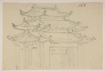 f.63 168 Templomok.  , egy albumból, amely 372 tájat, tengerpartot, jelmezeket és mindennapi életet ábrázoló rajzot tartalmaz Lord Macartney kínai császári nagykövetsége idején, 1792 és 1794 között (ceruza és akvarell papíron)