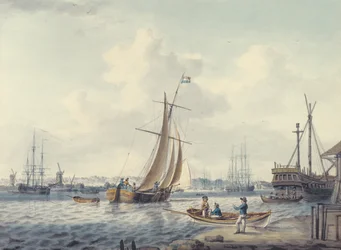 Greenwich és Deptford kilátása a Királyi Tengerészeti Főiskola és a Királyi Dockyard bemutatásával, 1789 (wc)