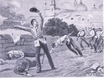 Carrying the Charbagu Bridge, Lucknow, 1857. szeptember 25., illusztráció a brit szárazföldi és tengeri csatákból, 1915