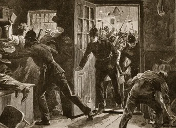 Összecsapás Ennisben a National League tagjai és a rendőrség között, 1886, illusztráció a „Cassell