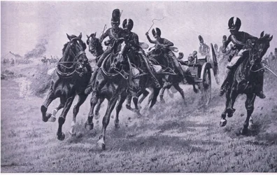 Fegyverek a frontra: Waterloo, 1815. június 18., illusztráció a brit szárazföldi és tengeri csatákból, 1915