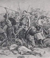 Az Abu-Klea-i tér, 1885. január 17., illusztráció a brit szárazföldi és tengeri csatákból, 1915