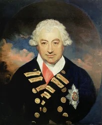Portré Sir John Jervis ellentengernagyról (1735-1823), Saint Vincent első grófjáról, a Bath-rend szalagját viseli. 1795-ben és 1797-ben Horatio Nelson (1758-1805) mellett a Földközi-tengeri brit flotta parancsnoka, a spanyol flottát támadja meg C