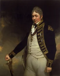 Sir Thomas Troubridge ellentengernagy (1758-1807 körül) portréja, a Szent Vincent- és a Nílus-érmet viseli (az egyiptomi Aboukir-i csatával kapcsolatban).