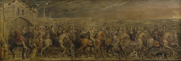 Sir Jeffrey Chaucer (1342-1400 körül) és a kilenc és húsz zarándok a Canterbury-i utazáson (tempera vásznon)