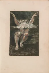 The First Book of Urizen, pl.7 (Egy meztelen férfi úszó fehér szakállal, aki mintha a mély vízben emelkedne) 1794 (színes domborművésés wc-vel)