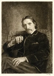 Robert Louis Stevenson (1850-1894) brit író, a Treasure Island, Elrabolva és Dr. Jekyll és Mr. Hyde különös esete című bestseller könyveiről ismert. Illusztráció: William Brassey Hole (1