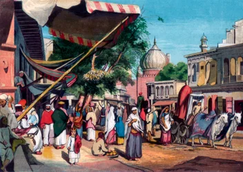 Egy utca Jami Masjid hátsó részén, Delhiben, Indiában, 1857.