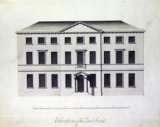 Tervezet a staffordshire-i Enville Hallhoz, 1770 körül (toll és tinta, szürkéskék mázolással)