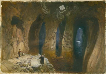 Bahr el Khabeer vagy a Nagy-tenger sziklába vájt ciszterna Salamon temploma alatt, 1870 (wc és ceruza papíron)