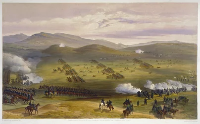 A könnyűlovassági dandár rohamai, 1854. október 25., a tüzérség részlete, a The Seat of War in the East, kiadó: Paul & Dominic Colnaghi & Co., 1856, 75991 litho részlete