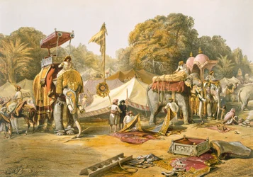 Pheel Khana, avagy az elefántok szállása, Holkar tábora, az „India Ancient and Modern” című műből, 1867