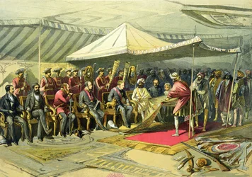 Az alkirály visszatérő látogatása a kasmír maharadzsánál, 1863 (chromolitho)