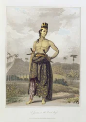 Jáva-szigeti férfi udvari öltözékben, 6. tábla Thomas Stamford Bingley Raffles (1781-1826) „The History of Java” című művének I. kötetéből, kiadva 1817-ben
