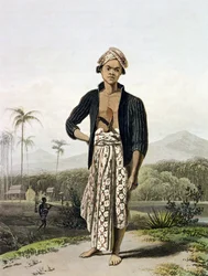 Egy alacsonyabb osztályból származó jávai, Thomas Stamford Raffles (1781-1826) „The History of Java” című művének I. kötetéből, 2. tábla, megjelent 1817-ben