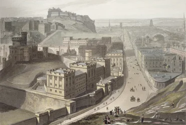 Edinburgh, a Calton Hillről, az 1829-ben megjelent "Egy utazás Nagy-Britannia körül 1814 és 1825 között" című könyvből.