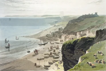 Hastings, a keleti szikláról, az 1823-ban kiadott "Egy utazás Nagy-Britannia körül 1814 és 1825 között" című könyvből.