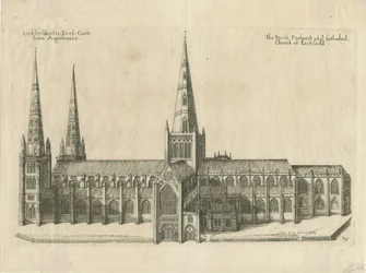 Lichfield katedrális – Déli nézet: rézmetszet, nd [?17. század közepe]