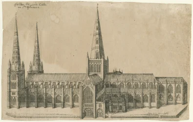 Lichfield katedrális – Déli nézet: rézmetszet, nd [?17. század közepe]