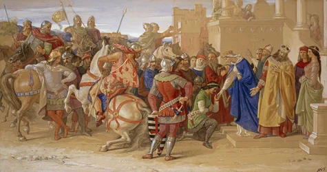 A Kerekasztal Lovagjai indulni készülnek a Szent Grál keresésére, 1849