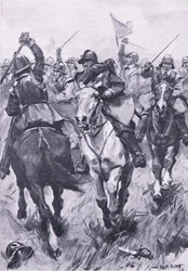 A dunbari lovassági konfliktus 1650. szeptember 3-án, illusztráció a brit szárazföldi és tengeri csatákból, 1915