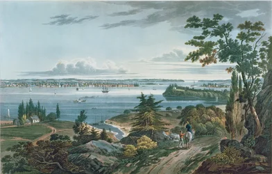 New York Weehawkból, metszett: I. Hill, 1820-3 (színes akvatinta)