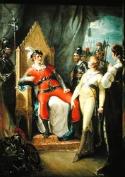 Edward walesi herceg és anyja Margit királynő (1430-82) a tewkesburyi csata után IV. Edward király (1442-83) elé vitték (olaj, vászon)
