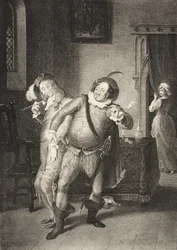 Olivia háza, II. felvonás, III. jelenet, a „Tizenkettedik éjszaka, vagy amit akarsz”, a Boydell Shakespeare Galériából, a 19. század végén megjelent