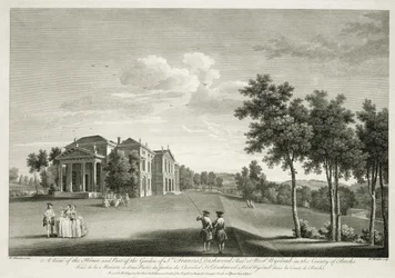 Kilátás a házra és a kert egy részére West Wycombe-ban, Buckinghamshire-ben, vésette William Woollett (1735-85)