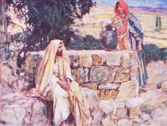Krisztus és a szamáriai asszony, a Hodder & Stoughton által kiadott Biblia történetéből, 1930 körül